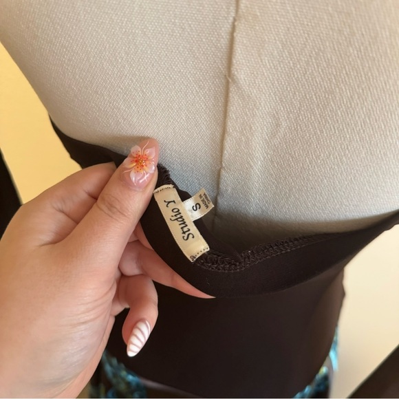 STUDIO Y Vintage Y2K Brown Blue Paisley V Neck Handkerchief Hem Halter Dress - Picture 9 of 11